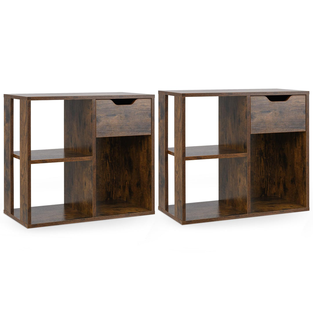 Giantex 3 Cube Bookcase with Drawer, 2 Tier Bookshelf for Small Space, Modern Freestandin