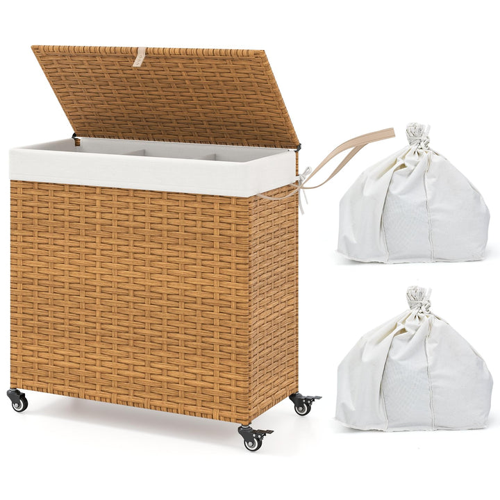 Giantex Laundry Hamper w/Wheels, 3 Section Hamper 125L w/2 Removable Liner Bags