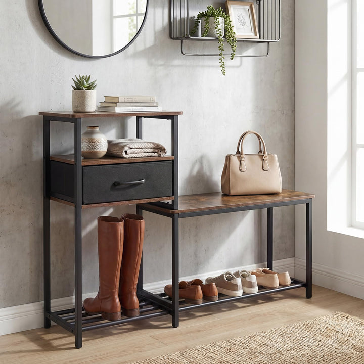 Giantex 3-Tier Industrial Shoe Storage Bench with Drawer &amp; Metal Frame