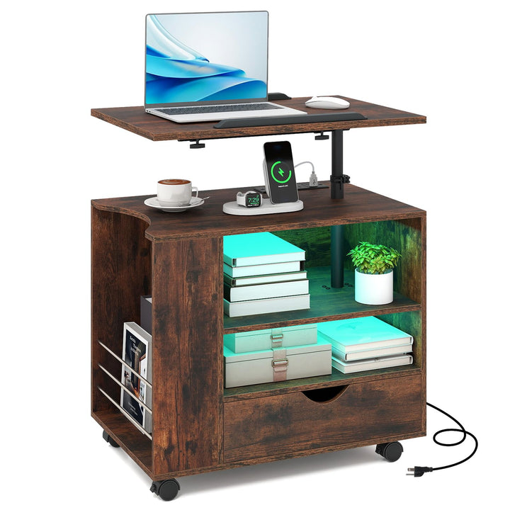 GIANTEX LED Rolling Nightstand with Adjustable 360° Swivel Laptop Tray