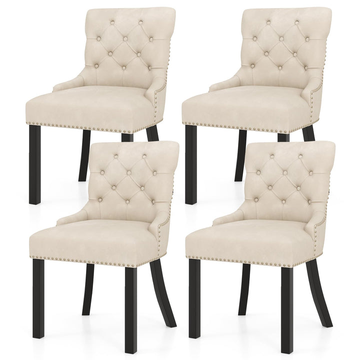Gianex Upholstered Dining Chairs Set, Wood Wingback Accent Chairs w/Rubber Wood Legs & Nailhead Button Tufted Back