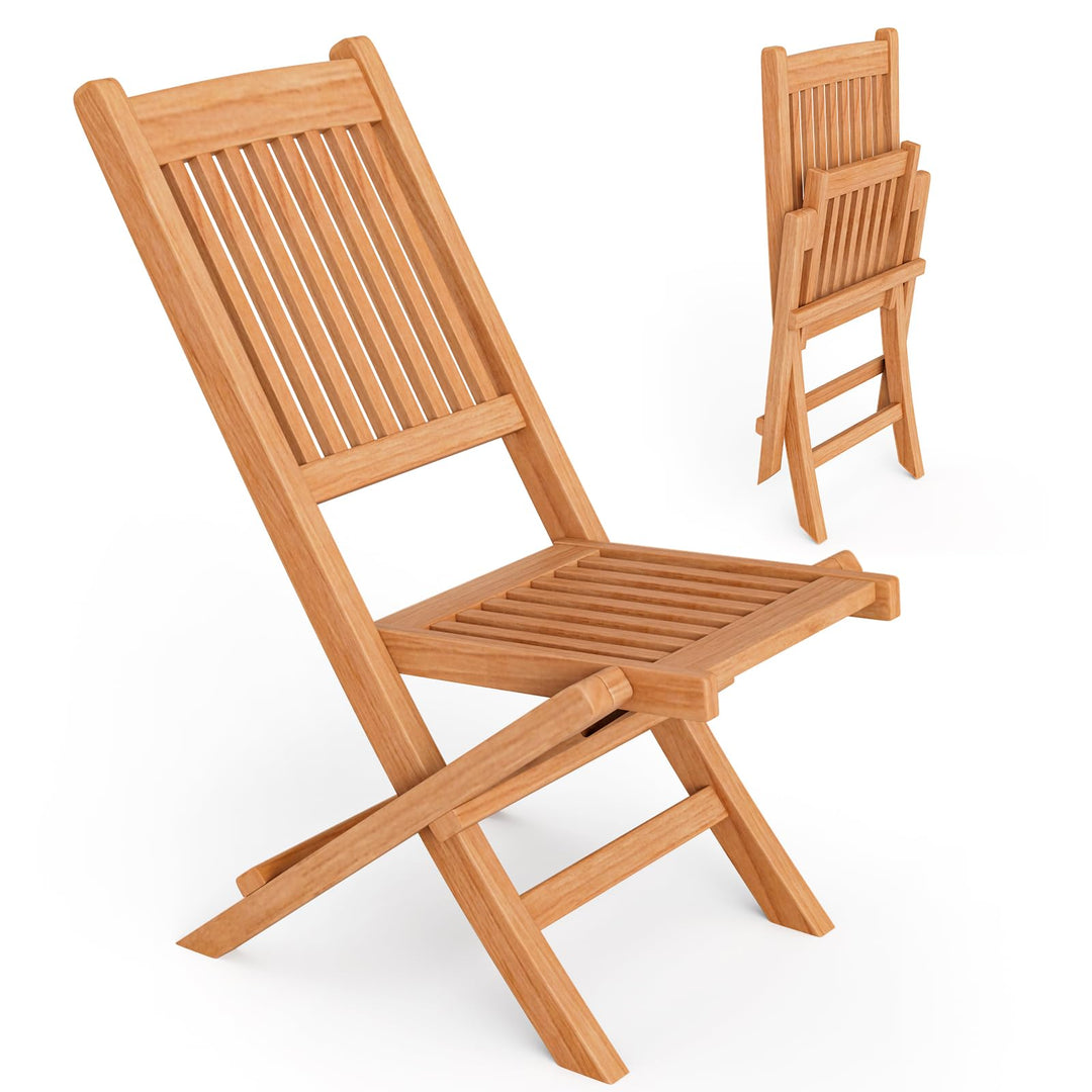Giantex Patio Folding Chairs, Solid Teak Wood Outdoor Chairs with Slatted Seat & Back