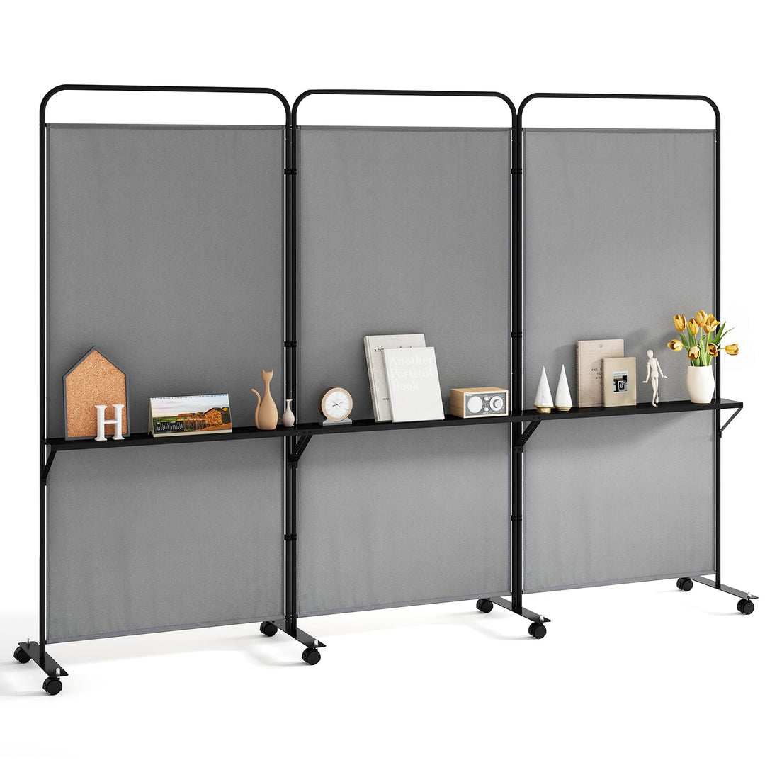 Giantex 3 Panel Room Divider with Wheels and Shelves  for Home Office Studio
