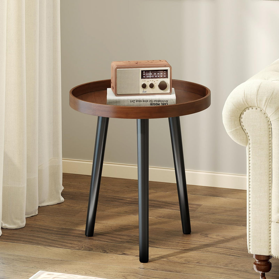 Giantex Mid Century Modern Side Table with Wooden Tray and Bamboo Legs