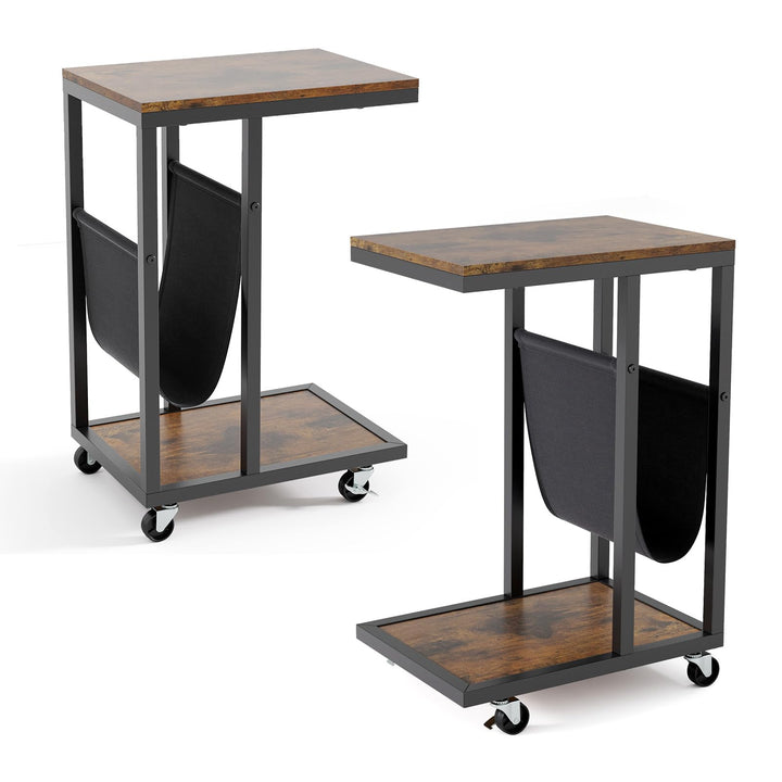 Giantex C Shaped End Table with Rolling Wheels Set of 1/2