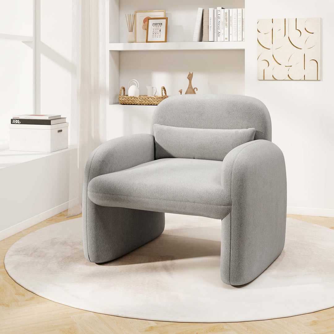 Giantex Modern Accent Chair for Living Room, Sherpa Fabric Upholstered Armchair w/Waist Pillow, Comfy Reading Chair w/Armrests