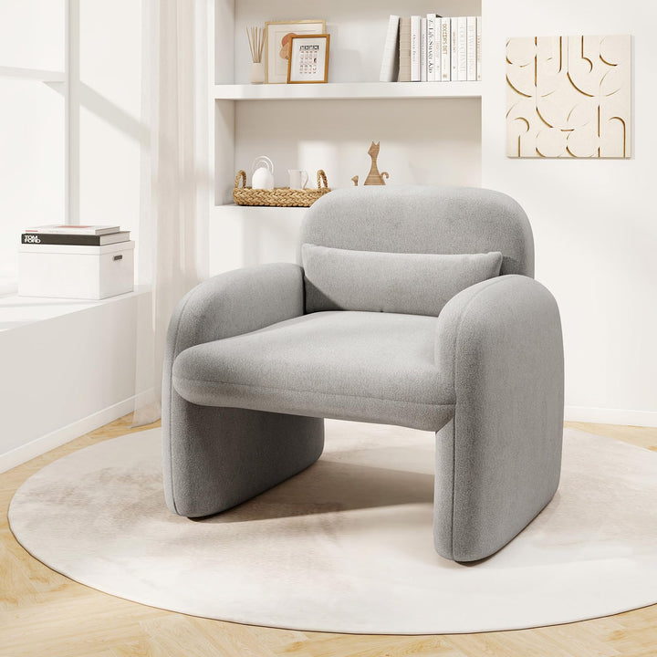 Giantex Modern Accent Chair for Living Room, Sherpa Fabric Upholstered Armchair w/Waist Pillow, Comfy Reading Chair w/Armrests