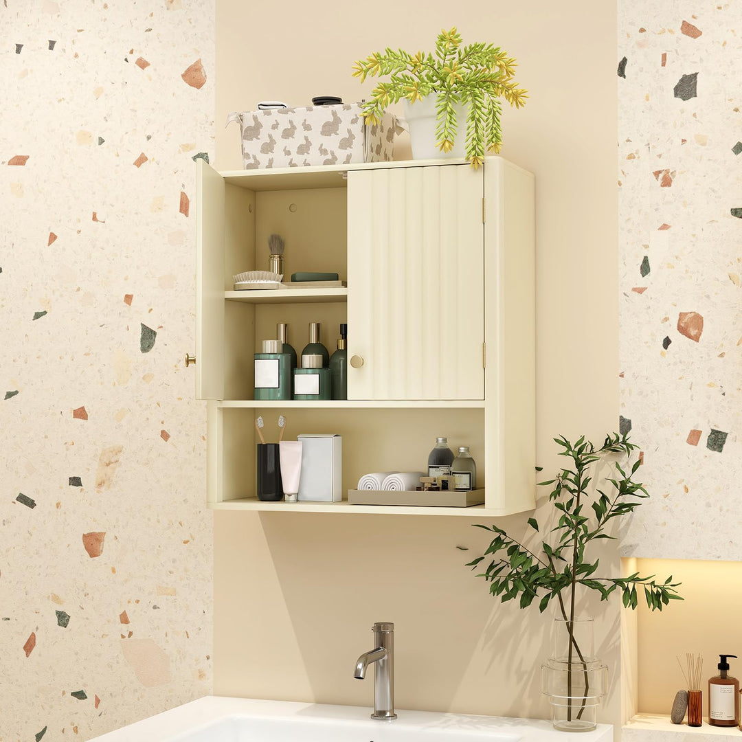 Giantex Fluted Bathroom Wall Cabinet with Open Shelf