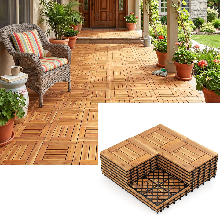 Giantex 12" x 12" Acacia Wood Interlocking Patio Flooring Tiles with Drainage Base