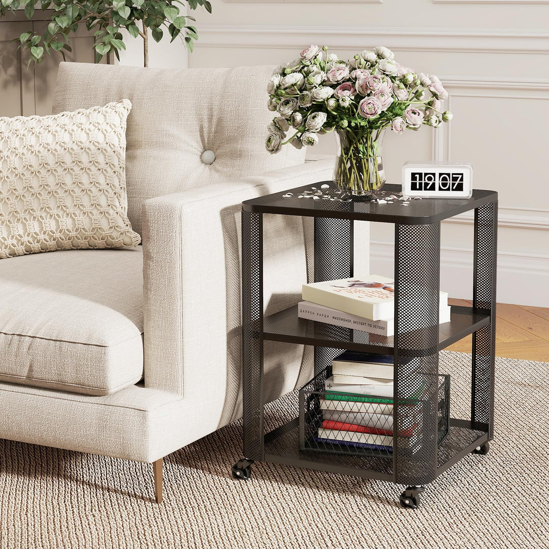 Giantex 3-Tier End Table | Rolling Side Table w/Open Storage Shelves (1/2)