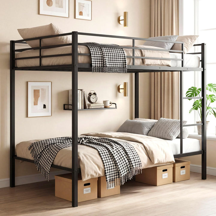 Giantex Heavy-Duty Metal Bunk Bed Full Over Full with Ladder &amp; Full Length Safety Guardrail