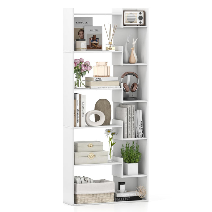 Giantex 6-Tier Bookshelf Wooden Bookcase with Staggered Shelves
