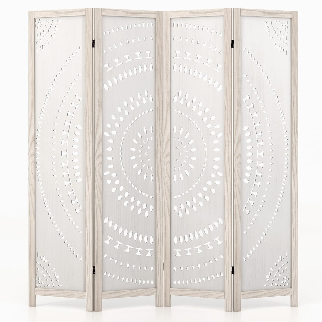 Giantex Room Divider 4 Panels - 66'' Boho Room Dividers with Carved Pattern & Solid Wood Frame