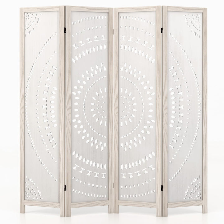 Giantex Room Divider 4 Panels - 66'' Boho Room Dividers with Carved Pattern & Solid Wood Frame