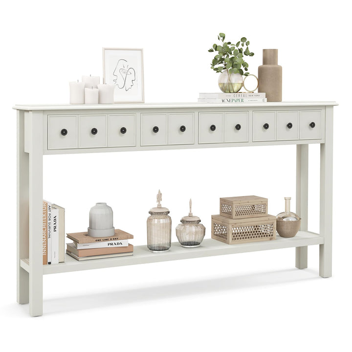 Giantex Narrow Console Table with Storage - 60" Long Sofa Side Table w/ 4 Drawers & Open Shelf, Espresso