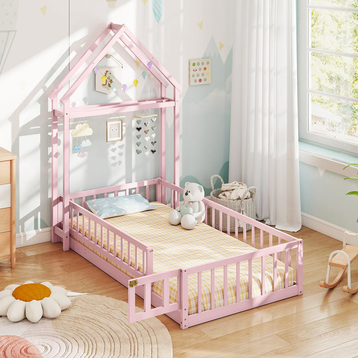 Giantex Twin House Floor Bed for Kids