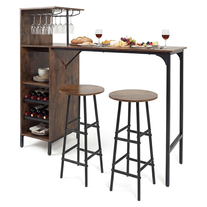 Giantex 3 Pieces Bar Table and Stools Set for Home