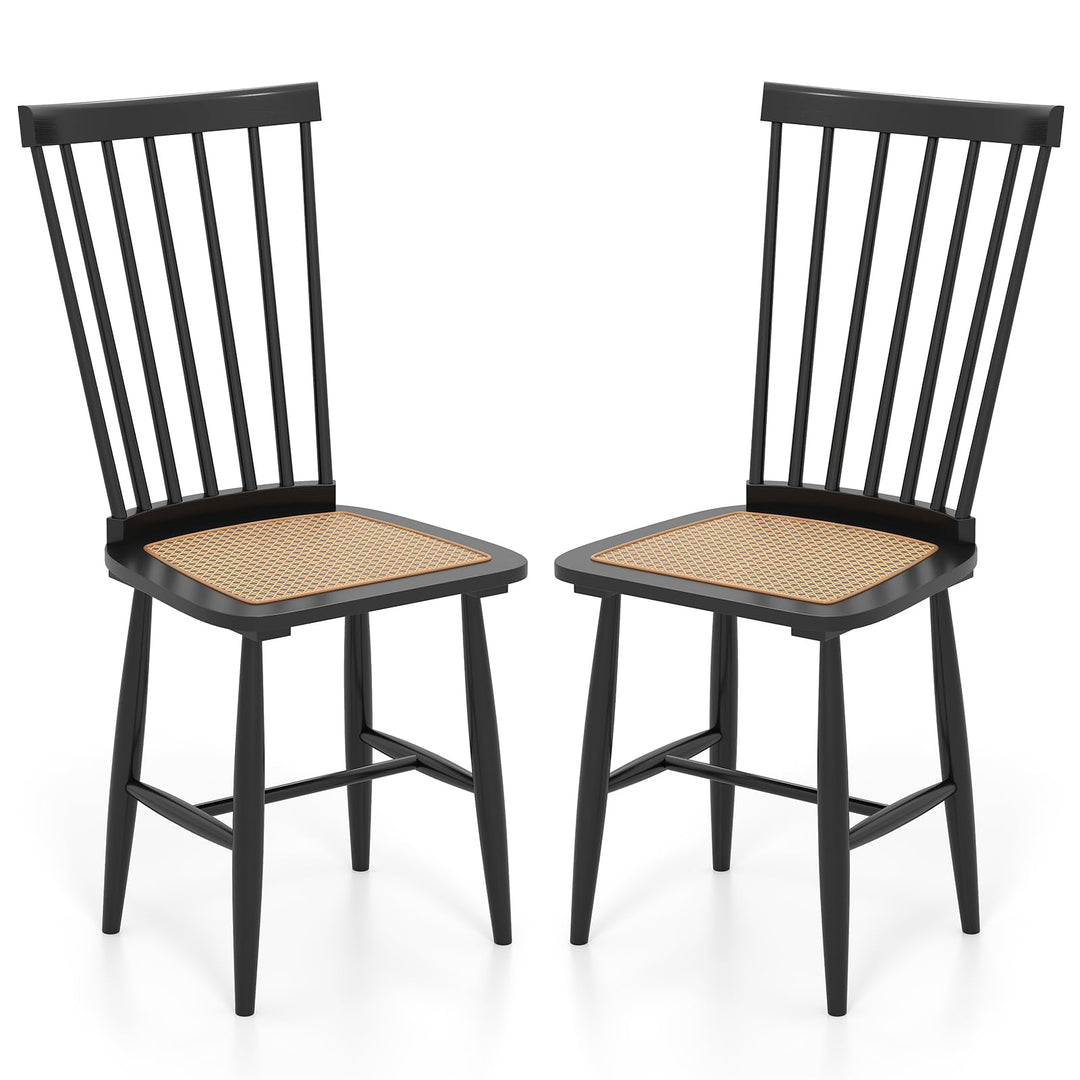 Giantex Farmhouse Solid Rubber Wood Dining Chairs Set of 2/4 with PE Rattan Seats