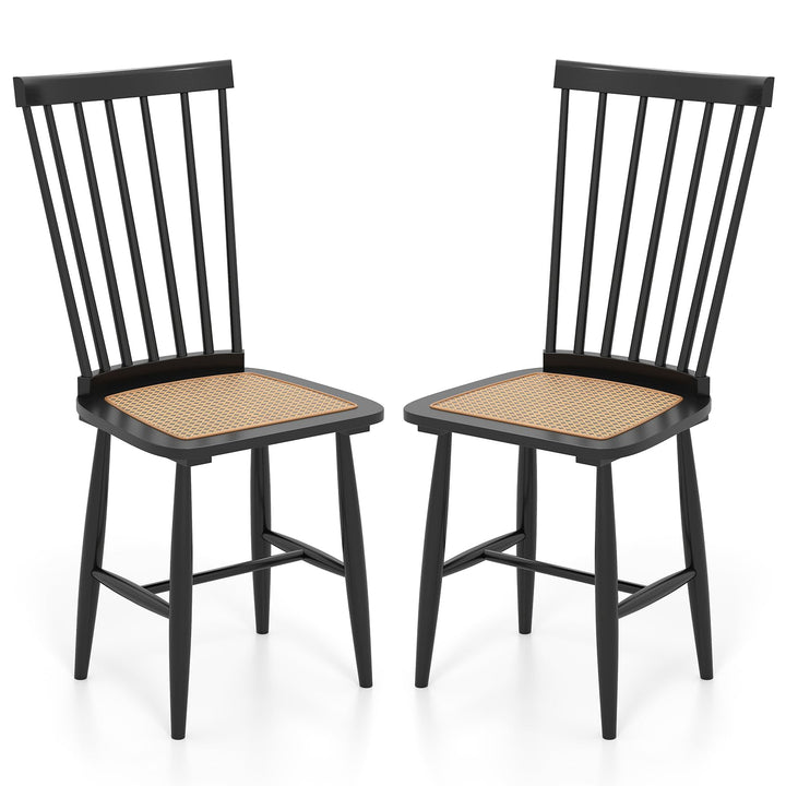 Giantex Farmhouse Solid Rubber Wood Dining Chairs Set of 2/4 with PE Rattan Seats