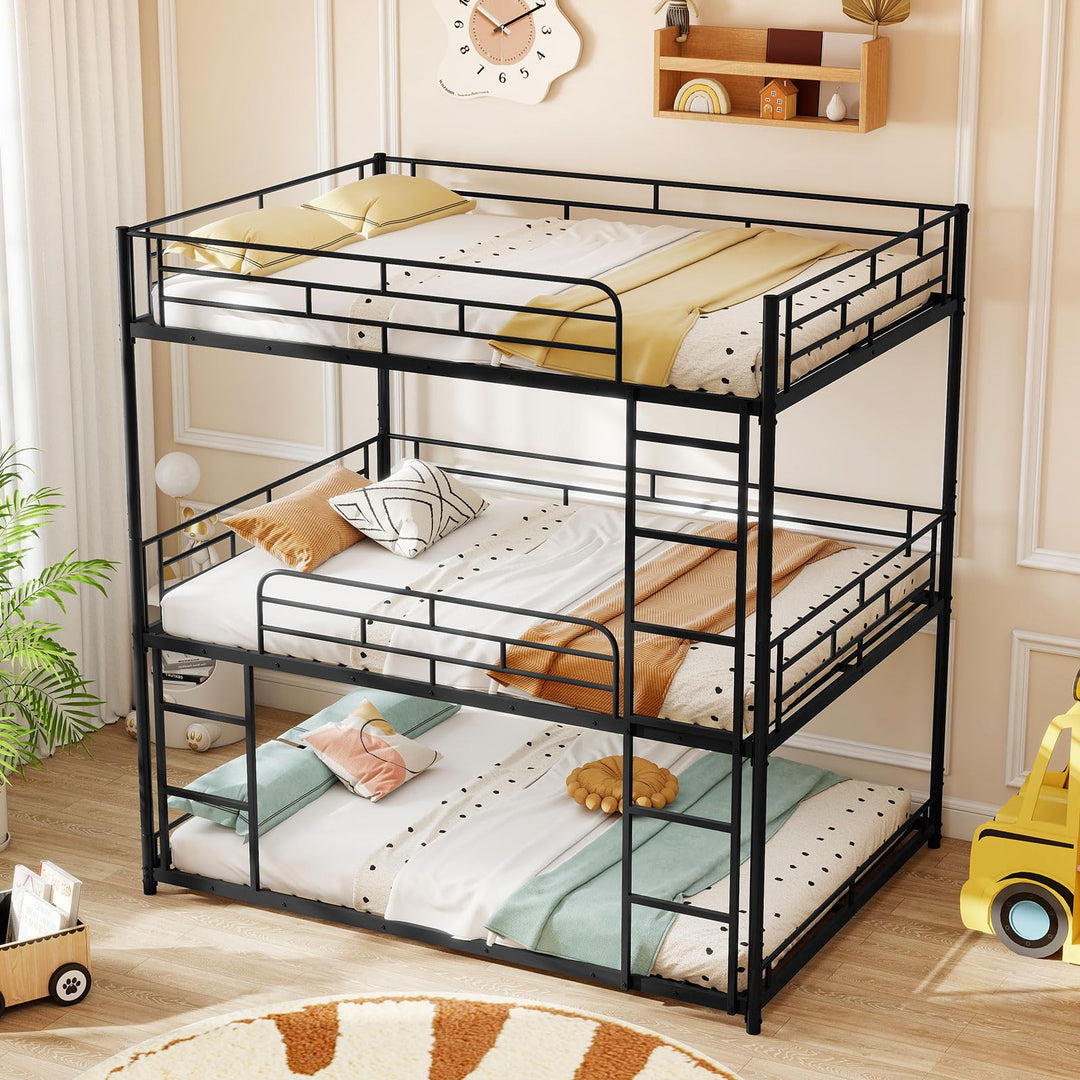 Giantex Metal Full Over Full Over Full Bunkbeds with Safety Guardrails & 2 Ladders
