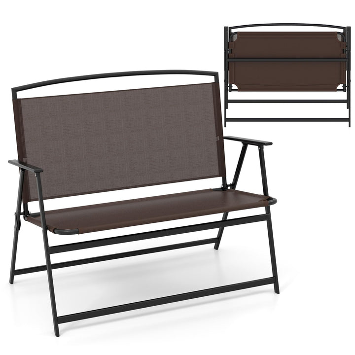 Giantex Outdoor Bench, Folding Garden Bench for 2 Persons, Patio Loveseat with Metal Armrests
