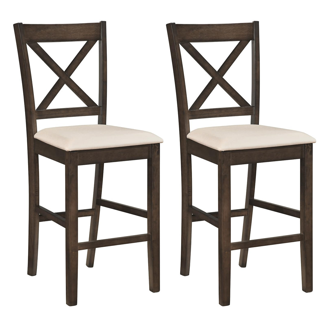 Giantex 24" Farmhouse Bar Stools | Cross Back Counter Height Chairs with Padded Linen Upholstered Seat (2/4)