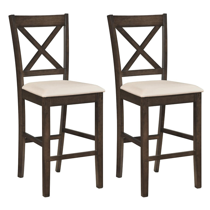 Giantex 24" Farmhouse Bar Stools | Cross Back Counter Height Chairs with Padded Linen Upholstered Seat (2/4)