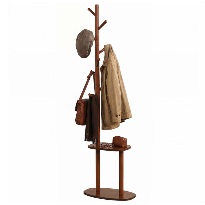 Giantex 70" Solid Wood Clothing Rack with 8 Hooks and 2 Storage Shelves