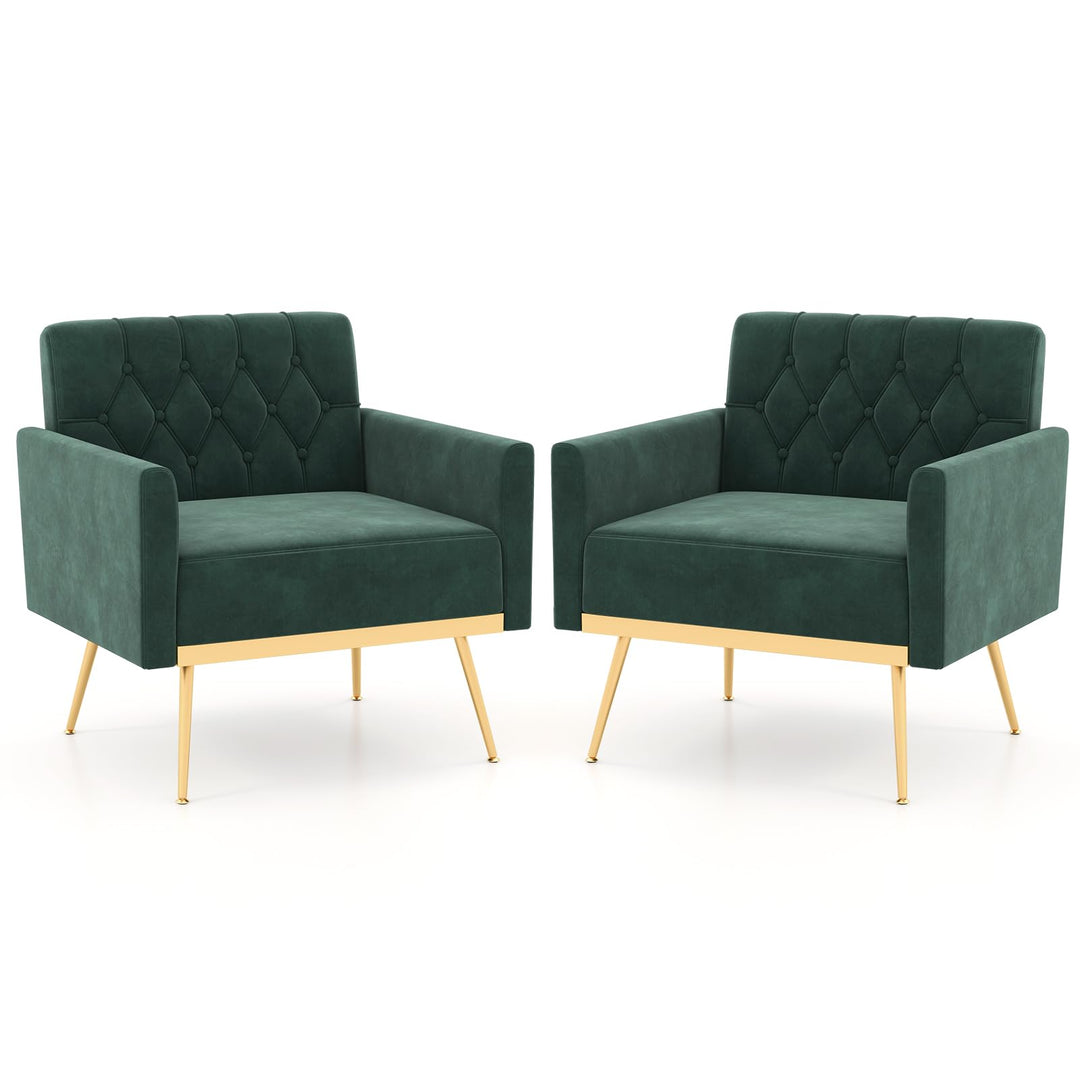 Giantex Modern Velvet Accent Chair Set of 1/2, Mid-Century Upholstered Single Sofa Chair w/Button Tufted Back