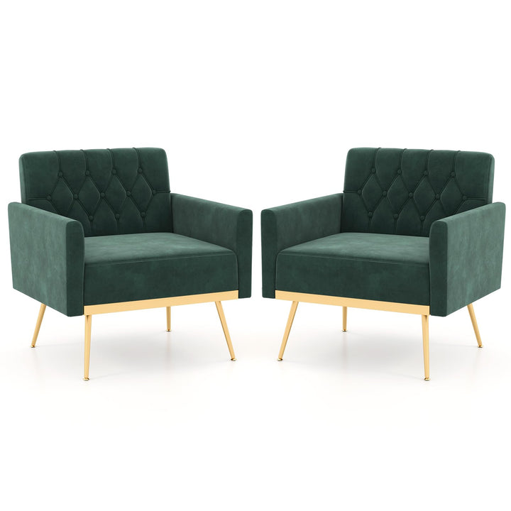 Giantex Modern Velvet Accent Chair Set of 1/2, Mid-Century Upholstered Single Sofa Chair w/Button Tufted Back