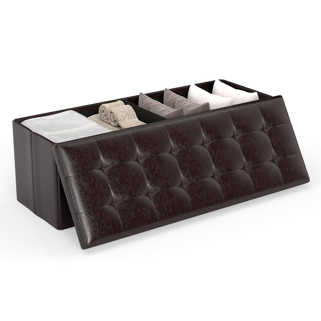 Giantex 43 Inches Folding Storage Ottoman Bench Upholstered PU Leather Storage Chest with Side Pocket