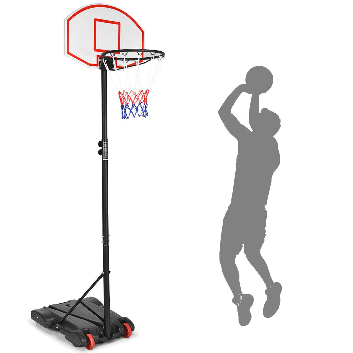 Portable Basketball Hoop w/Wheels, Height Adjustable Basketball Stand