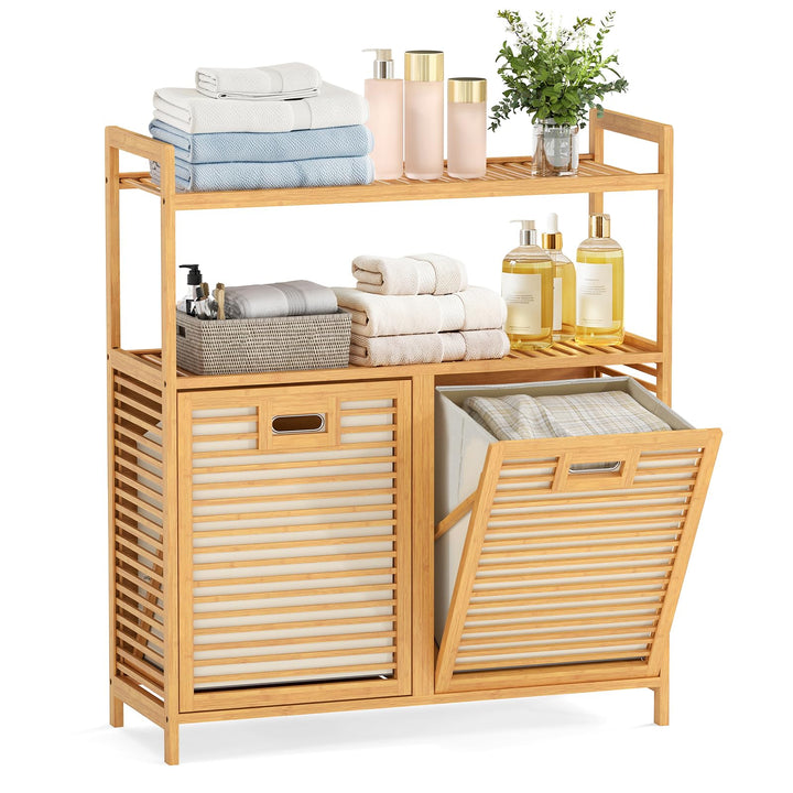 Giantex Double Tilt Out Laundry Hamper w/2-Tier Storage Shelf