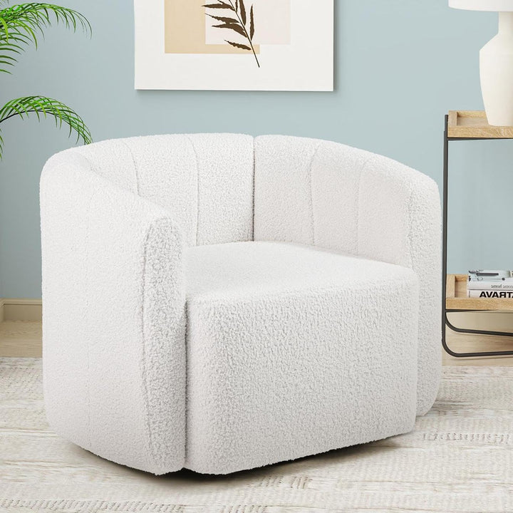 Giantex 360° Swivel Accent Chair - Sherpa Upholstered Boucle Barrel Club Chair with Padded Armrests