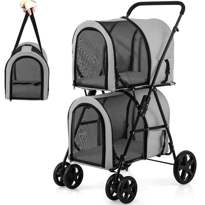 side by side double dog stroller Double Pet Stroller with 2 Carrier Bags, 4 Lockable Wheels