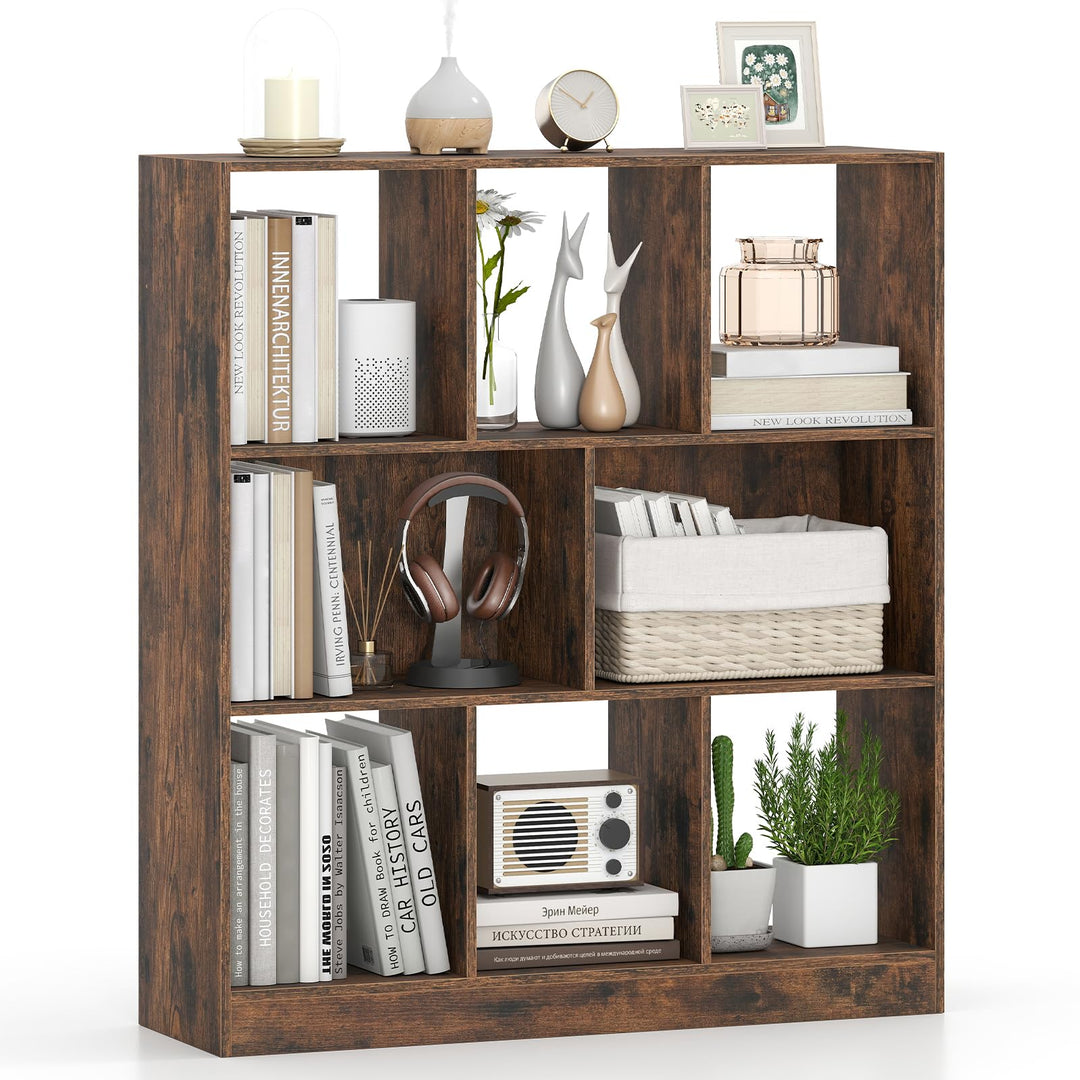 GIANTEX 8-Cube Bookcase Wooden Decorative Cubby Storage Organizer with Anti-Toppling Kits