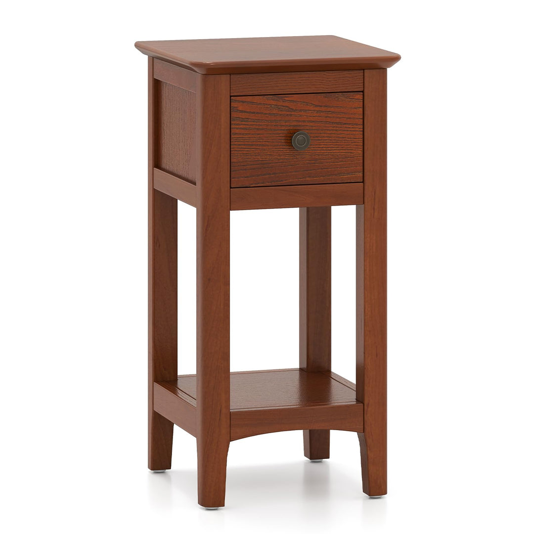 Giantex Narrow End Table with Drawer 23.5" H Side Table w/Open Storage Shelf & Solid Wood Frame