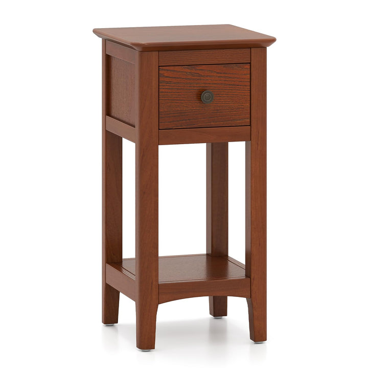 Giantex Narrow End Table with Drawer 23.5" H Side Table w/Open Storage Shelf & Solid Wood Frame