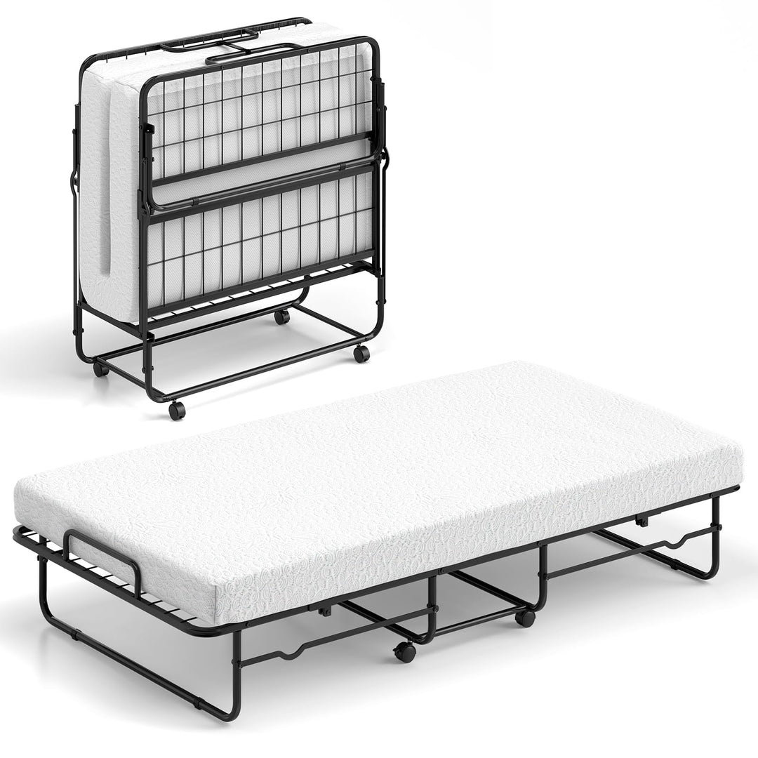 Giantex Twin Folding Bed with Mattress, Roll Away Bed Portable Guest Bed w/Sturdy Metal Frame