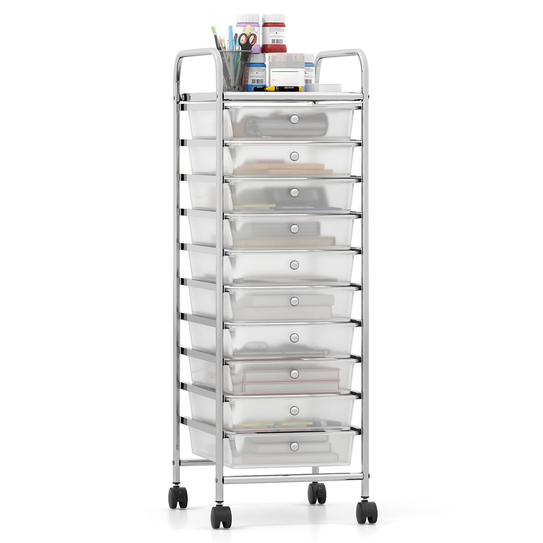 Giantex 10-Drawer Rolling Storage Cart with Metal Frame and Lockable Universal Wheels