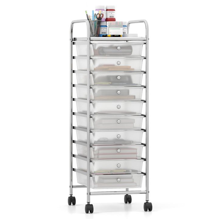 Giantex 10-Drawer Rolling Storage Cart with Metal Frame and Lockable Universal Wheels