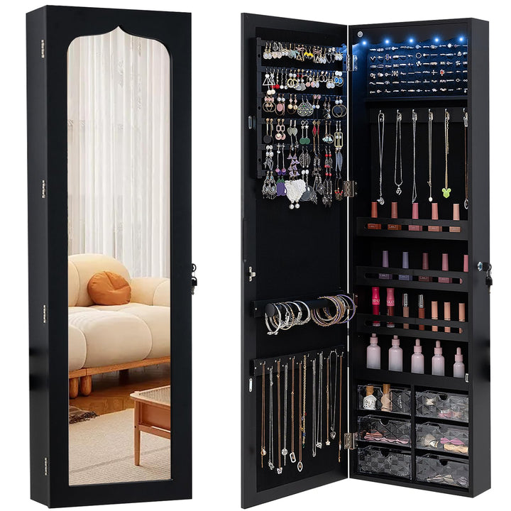 CHARMAID | 5 LEDs Jewelry Armoire Wall Mounted/Door Hanging Mirror