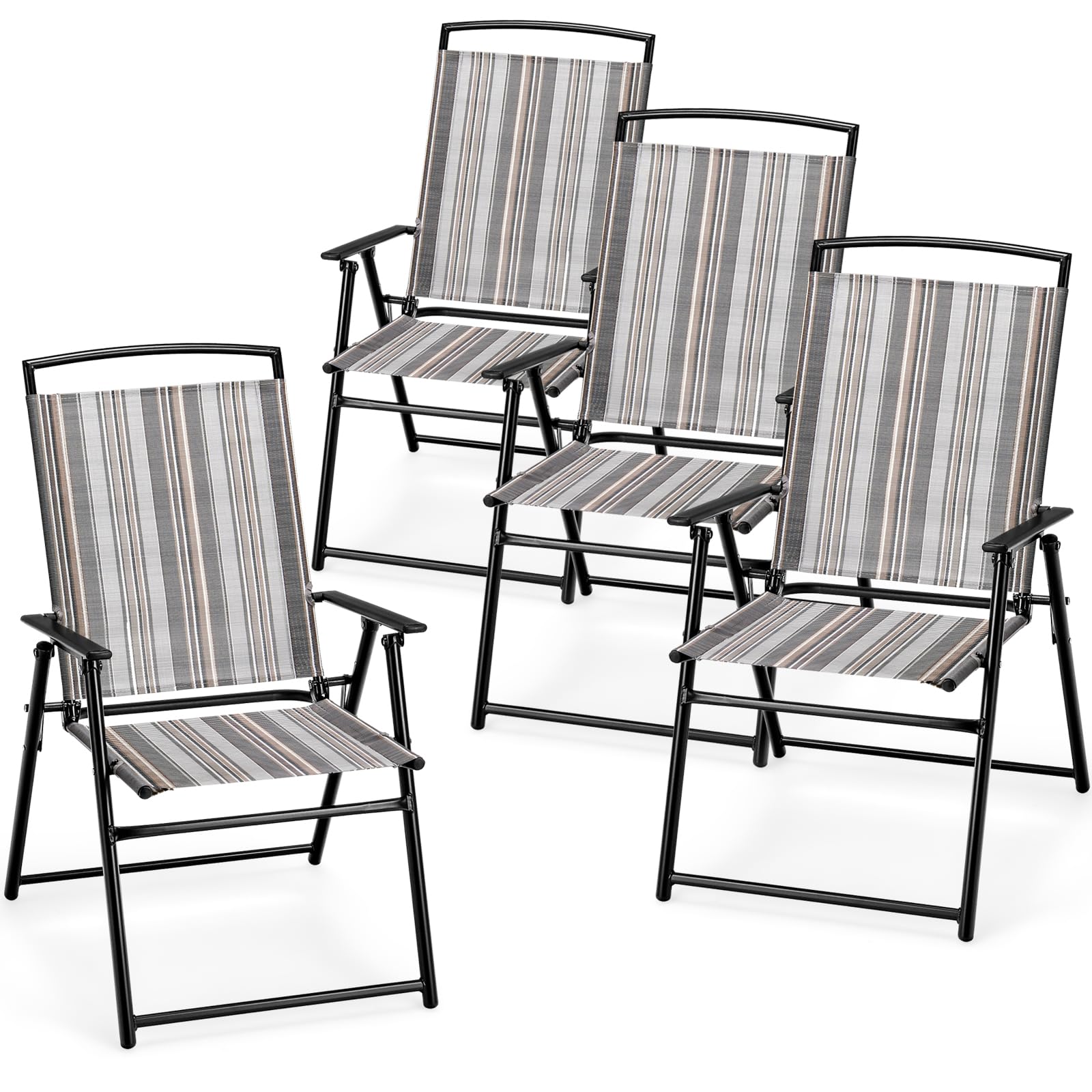 Giantex Patio Chairs Set of 2/4, Outdoor Folding Chairs with Armrests, Metal Frame