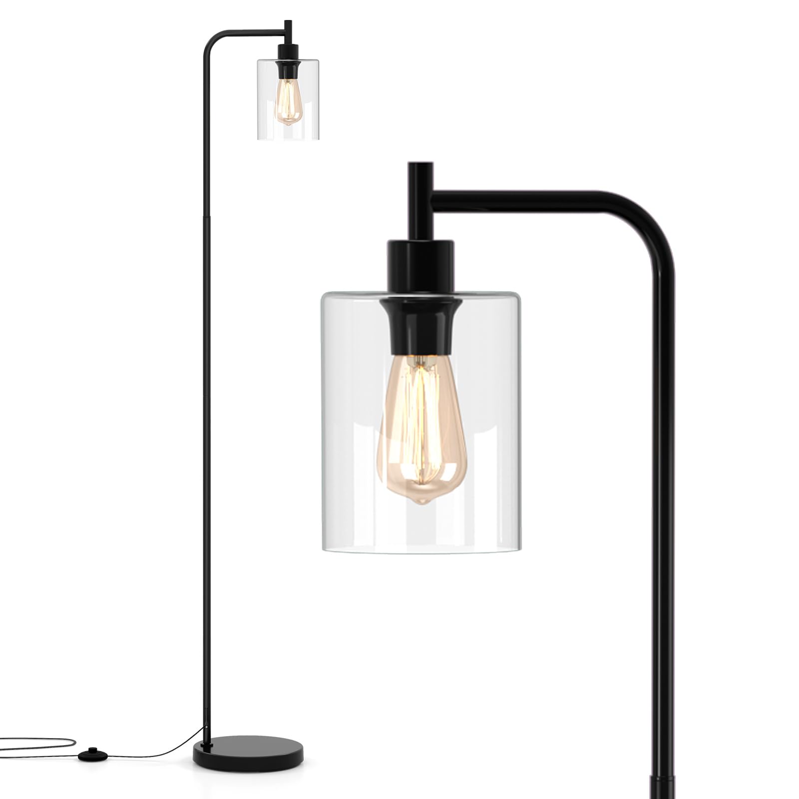 Giantex Industrial Floor Lamp, 66" Tall Pole Lamp with Clear Glass Lampshade