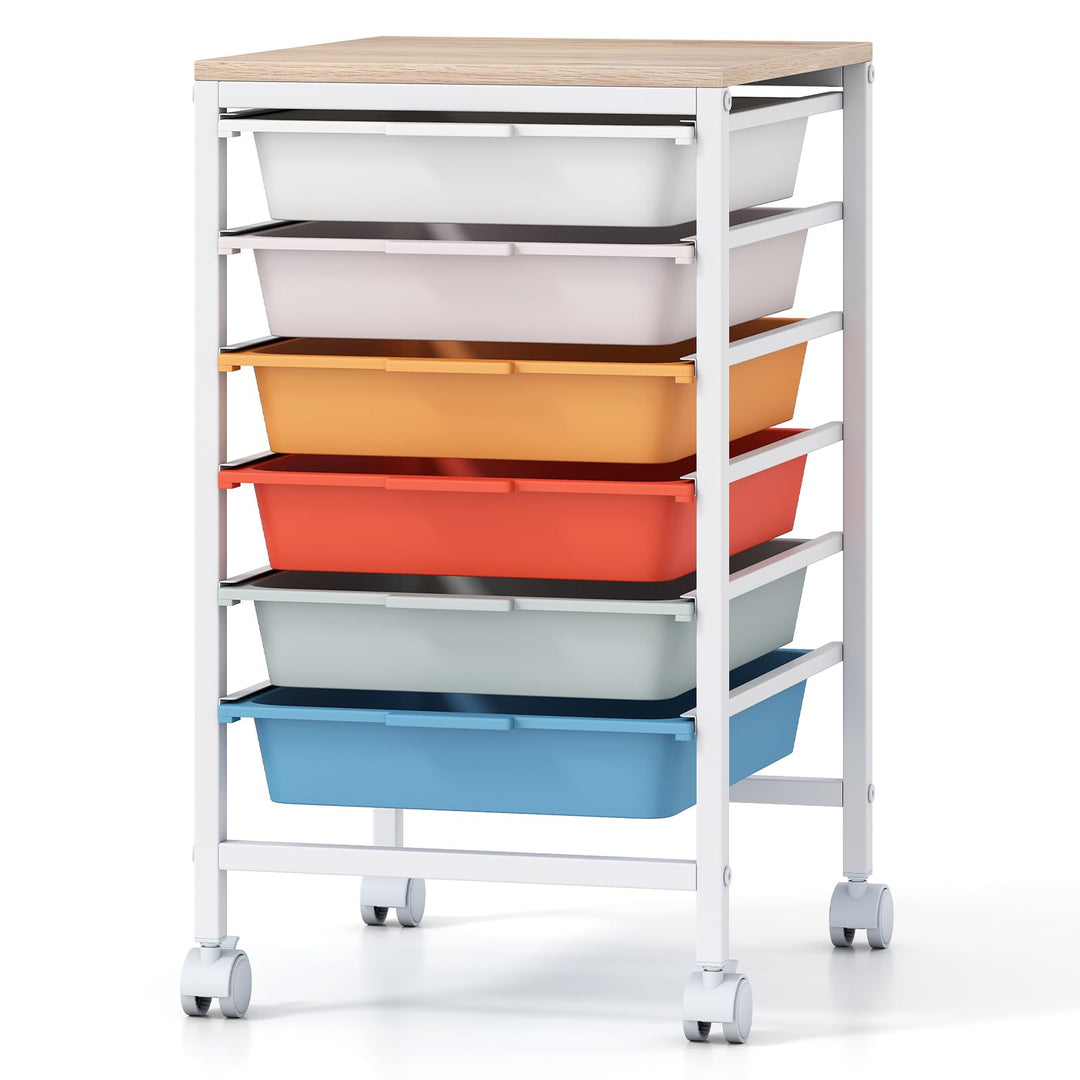 Giantex 6-Drawer Rolling Storage Cart with Wooden Tabletop