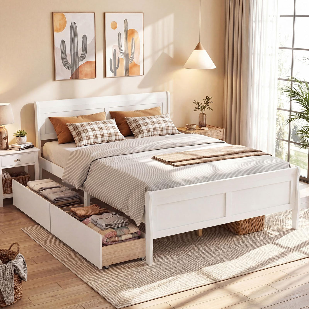 Giantex Twin/ Full/ Queen Bed with 2 Storage Drawers Wood Platform Bed with Headboard &amp; Footboard