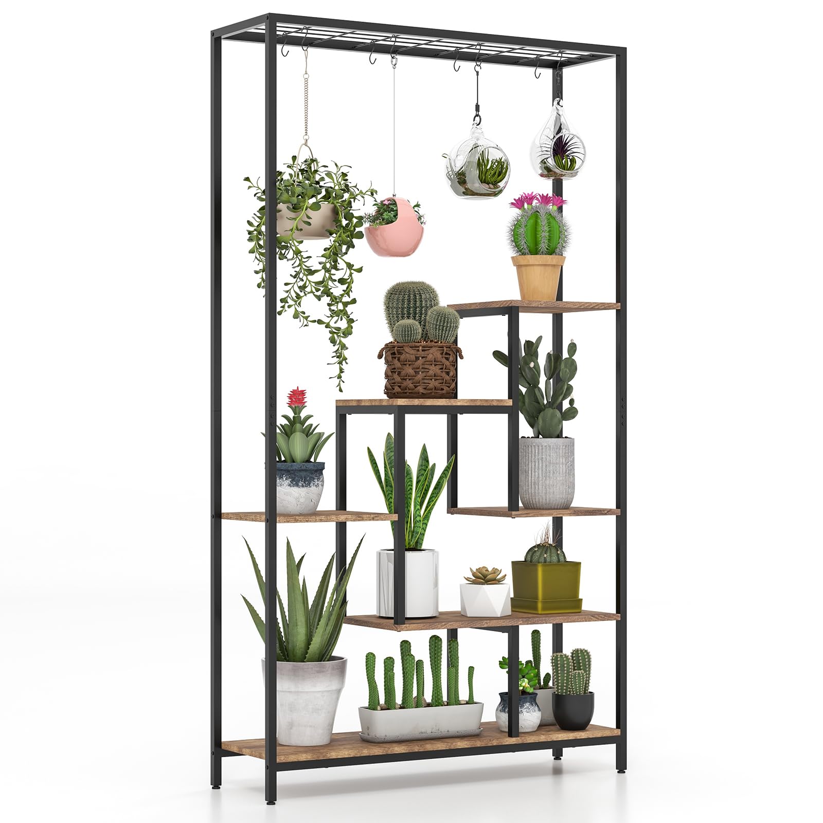 Giantex 71" Tall Plant Stand Indoor, 6-Tier Metal Plant Shelf with 10 Hanging Hooks