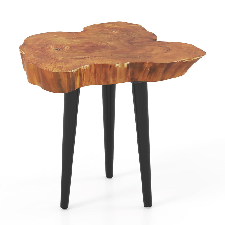 Giantex Teak Wood Outdoor Side Table - 18” End Table with Solid Live Edge, Irregular Tabletop, Mahogany Tapered Legs