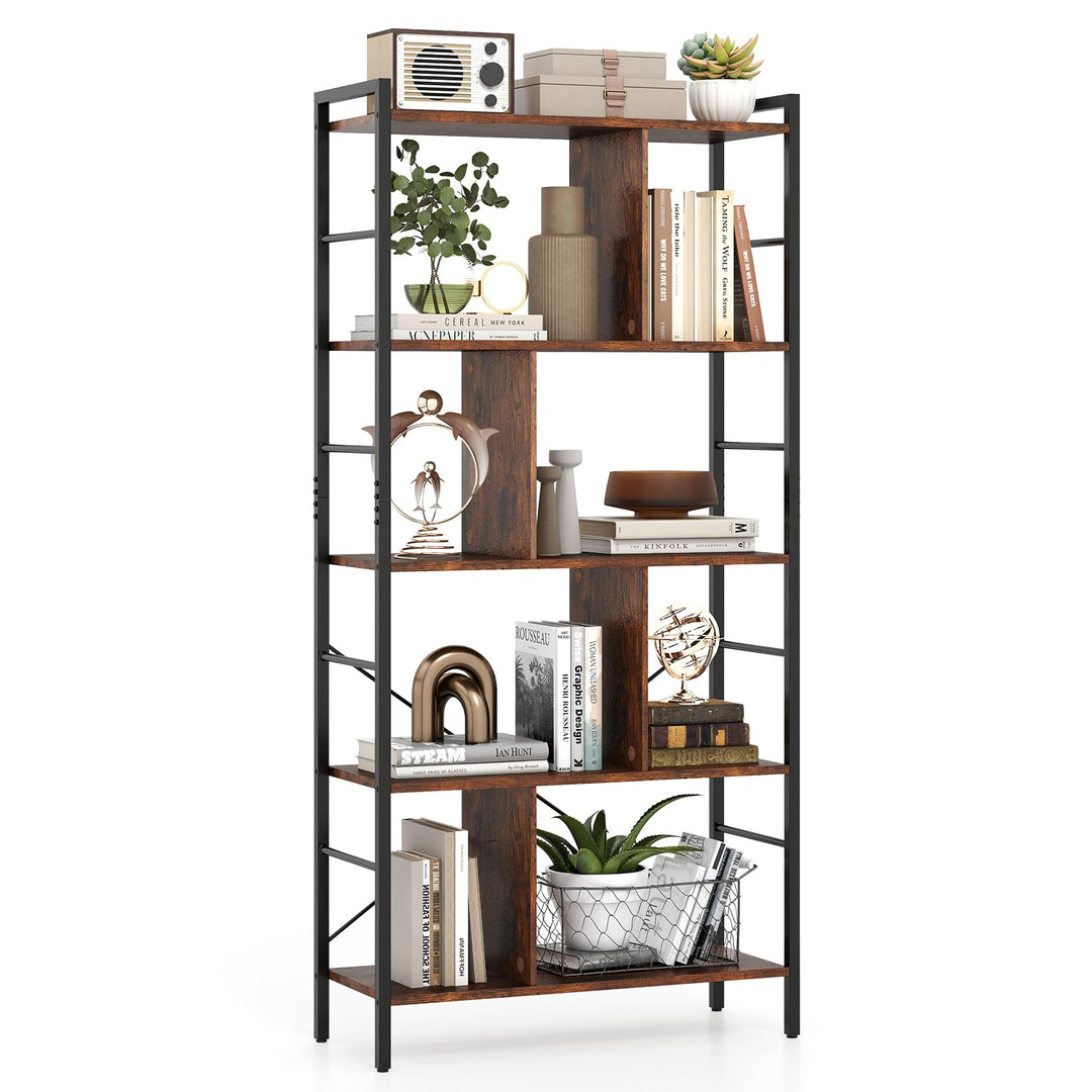 Giantex 5-Tier Tall Bookshelf 61" Industrial Bookcase w/Metal Frame