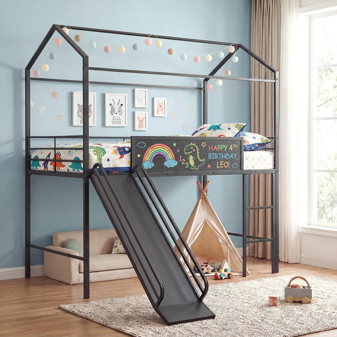 Giantex Twin Size House Loft Bed | Low Loft Bedframe w/Roof